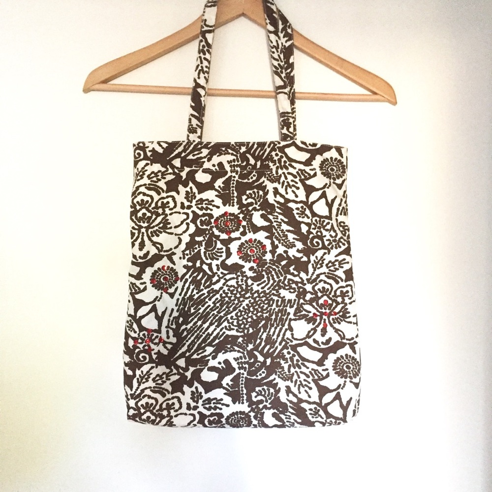 Boho Chic Tote Bag, White & Brown, Beach Bag